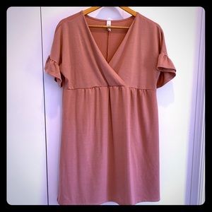 Rose Baby Doll Flutter Sleeve Dress